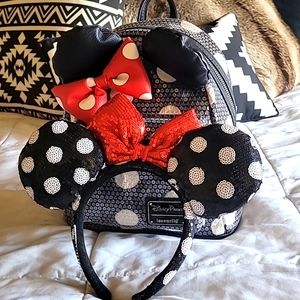 Loungefly Minnie Mouse mini backpack and matching Minnie Ears